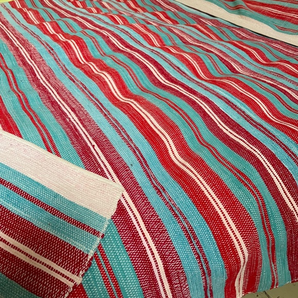 Vintage catalogne rag blanket, fits Queen bed. Striped, Red & Blue. - Picture 8 of 14